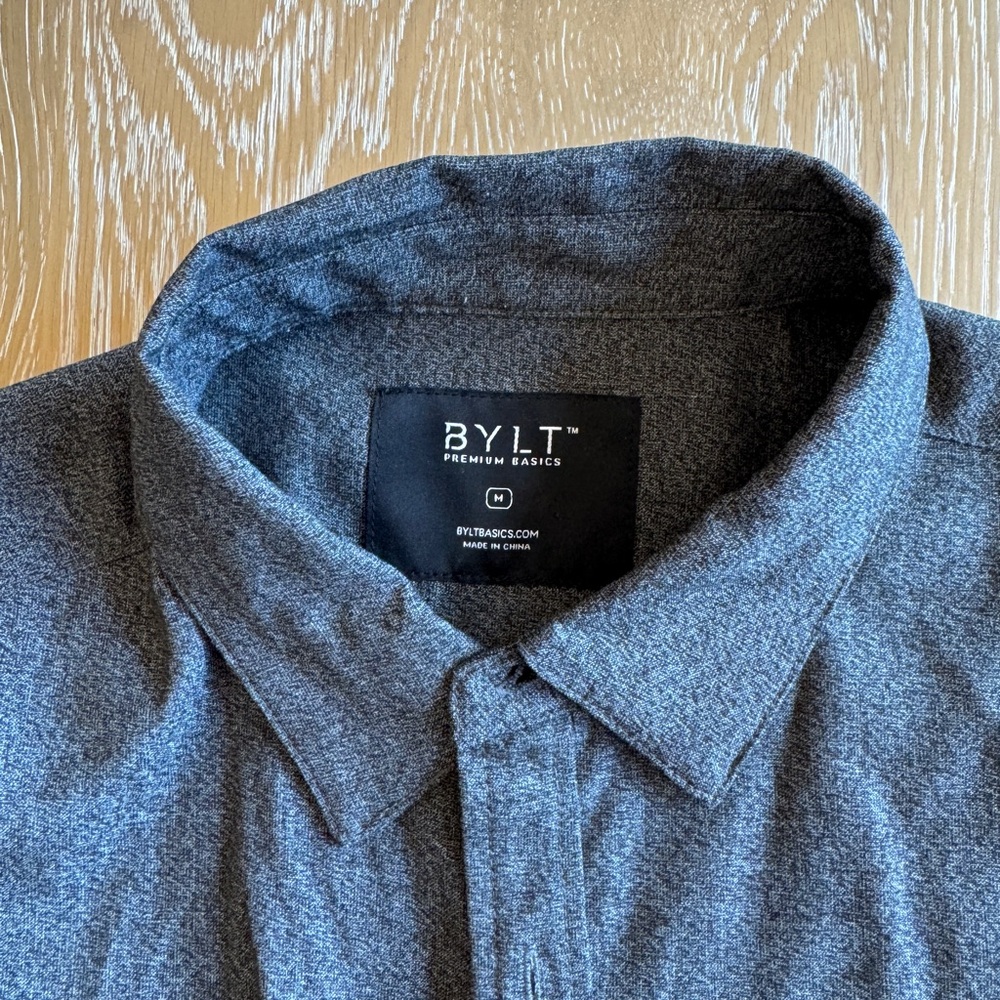 BYLT Premium Basics Charcoal Gray Short Sleeve Button Up Shirt